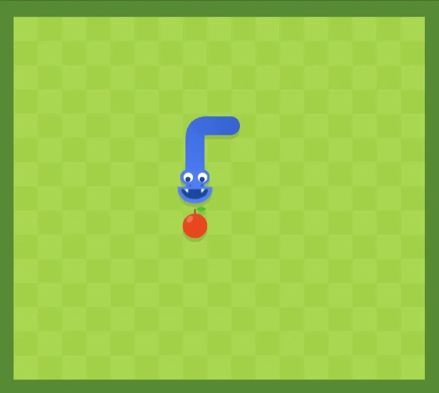 Captura de pantalla del juego Snake en acción mostrando la serpiente comiendo manzanas